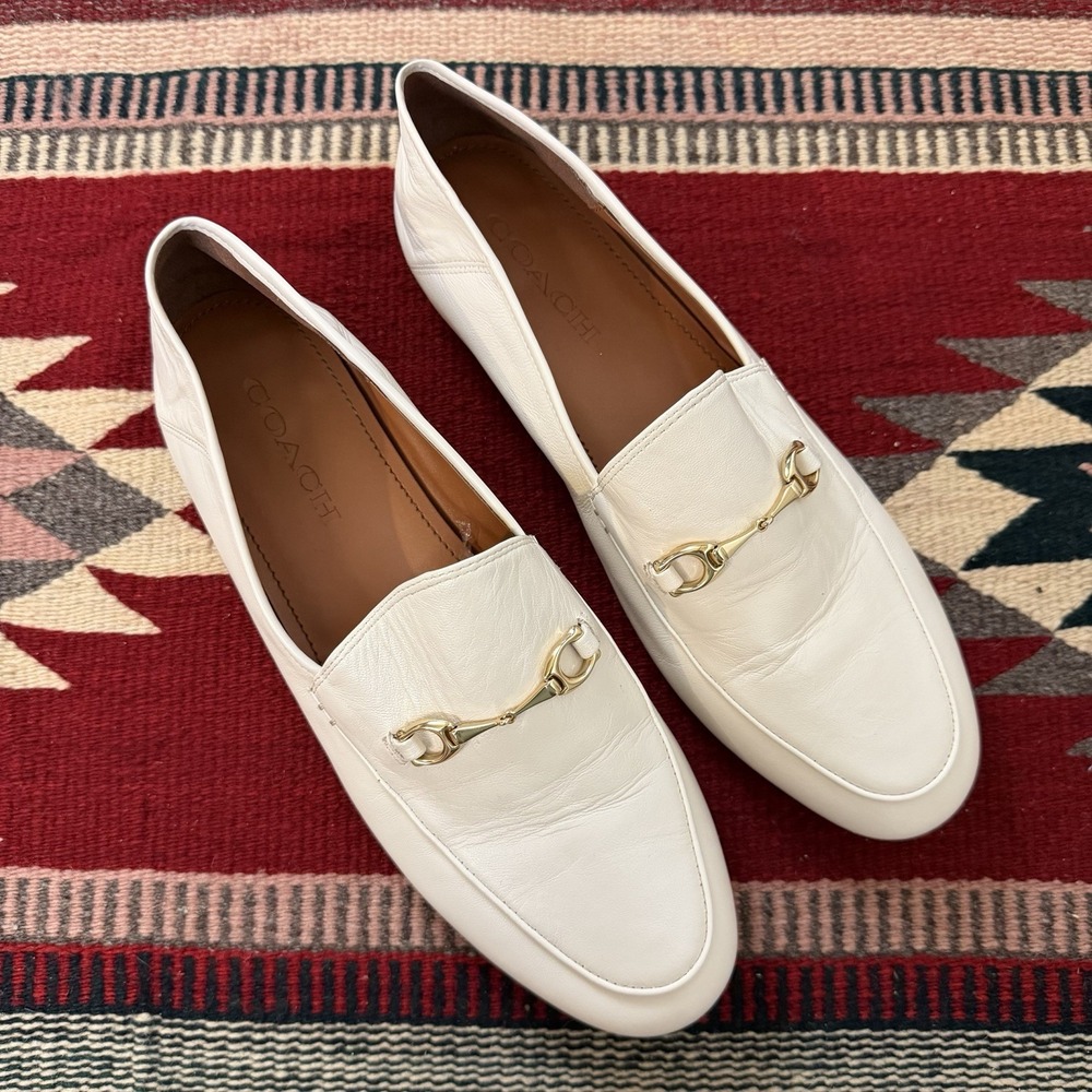 COACH Haley Horsebit Leather Loafer Sz 10 Chalk Ivory Slip-on Preppy Old Money